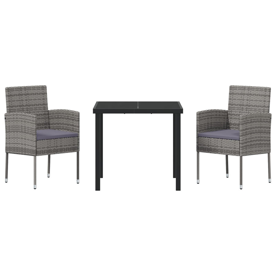 3-Delige Tuin Eetset Met Kussens Grijs Poly Rattan