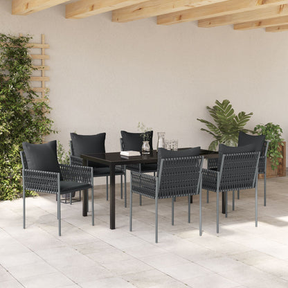 Set Van 4 Zwarte Stoelen, Donkergrijze Kussens