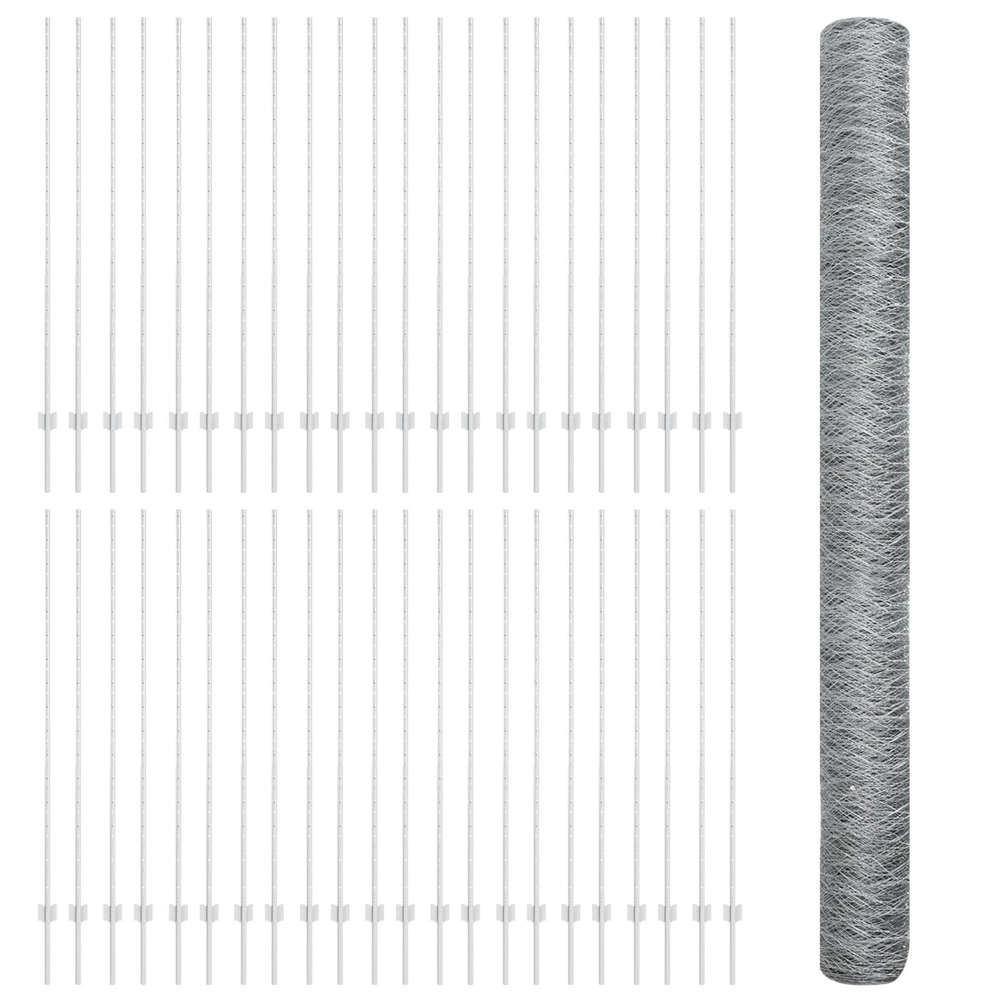 Hekpalen 22 Stuks U-Kanaal 150 Cm Gegalvaniseerd Staal,  Hexagonaal Hek 1.5X100 M Gegalvaniseerd Staal
