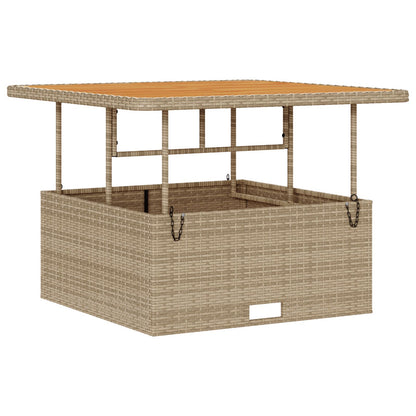3-Delige Tuin Eettafelset Met Kussens Poly Rattan Acacia 100 cm Beige en grijs 2 krukken