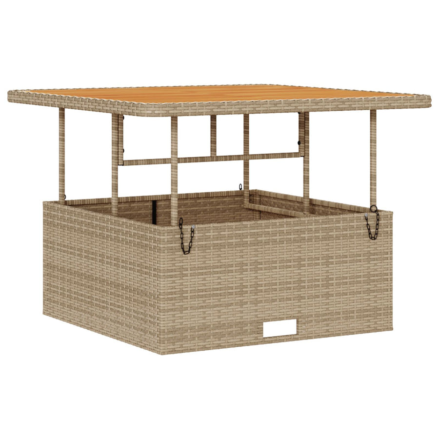 3-Delige Tuin Eettafelset Met Kussens Poly Rattan Acacia 100 cm Beige en grijs 2 krukken