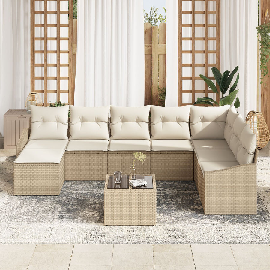 9-Delige Tuin Eetset Met Kussens Bruin Poly Rattan