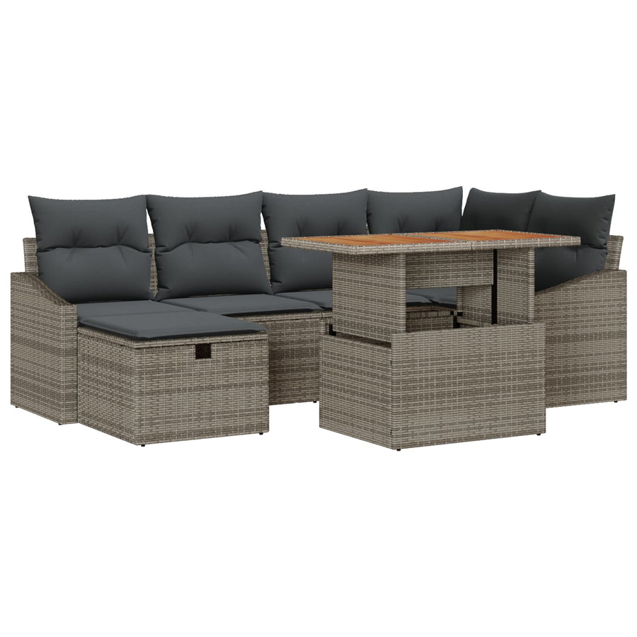 7-Delige Tuinbank Set Met Kussens Grijs Poly Rattan Wit