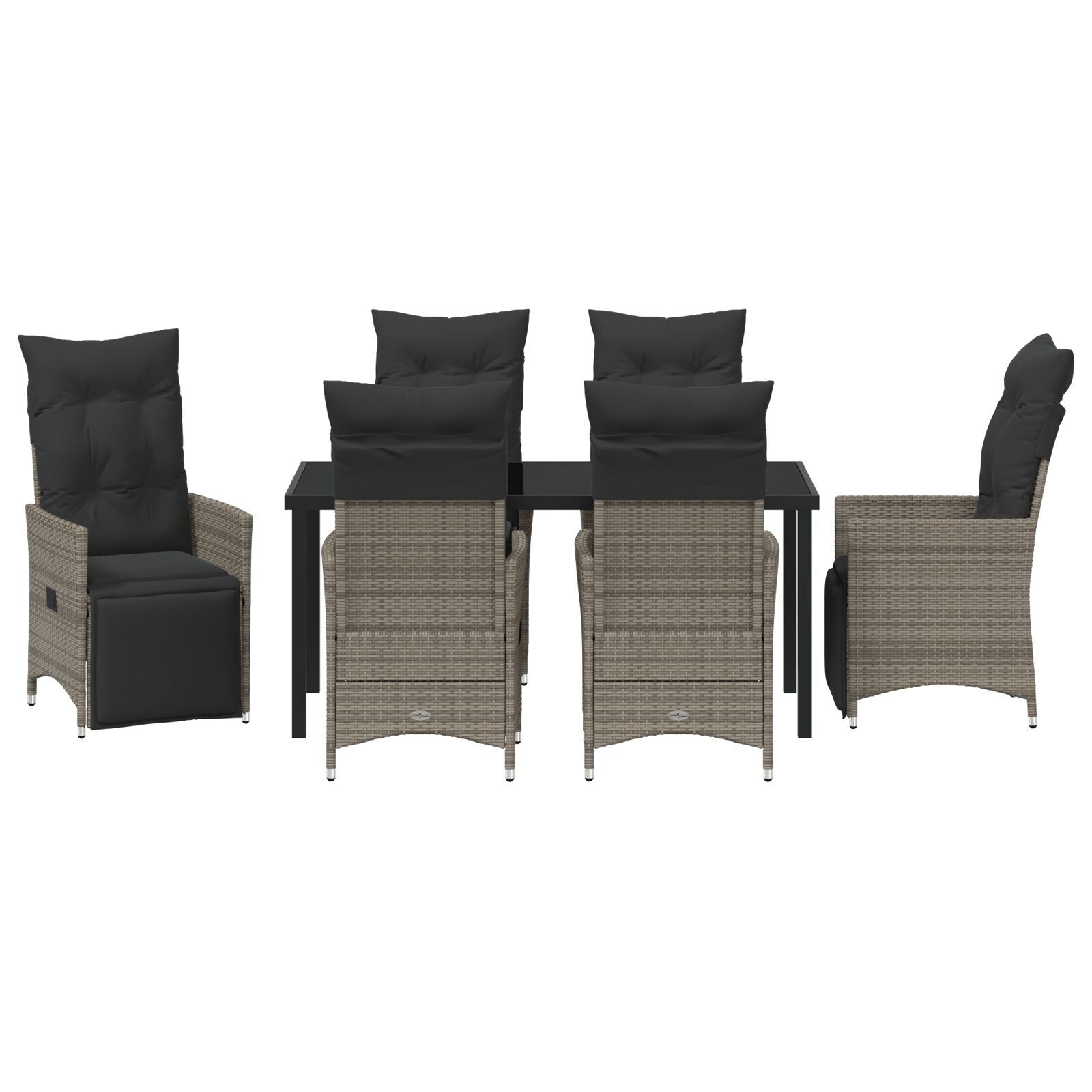 7-Delige Tuinset Met Kussens Grijs Poly Rattan