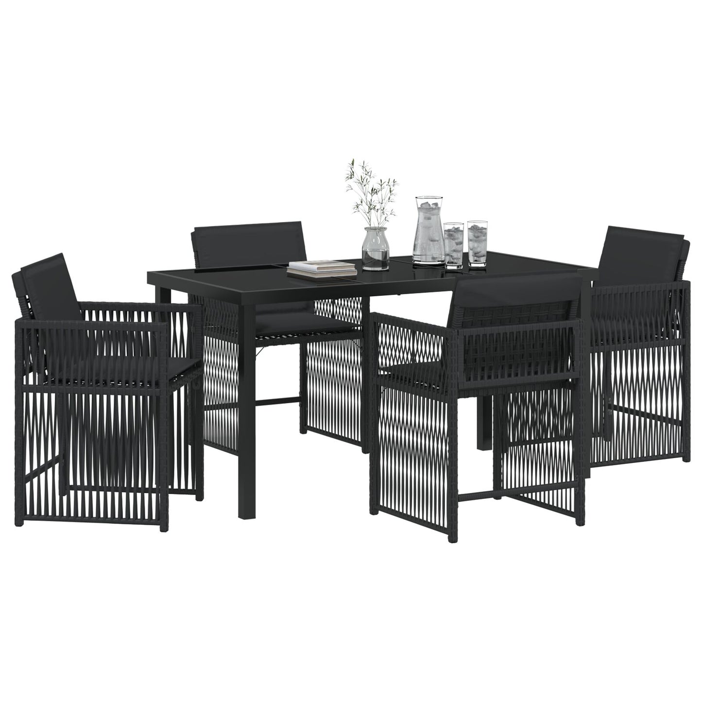 5 Persoons Tuin Eetset Met Kussens Zwart Poly Rattan