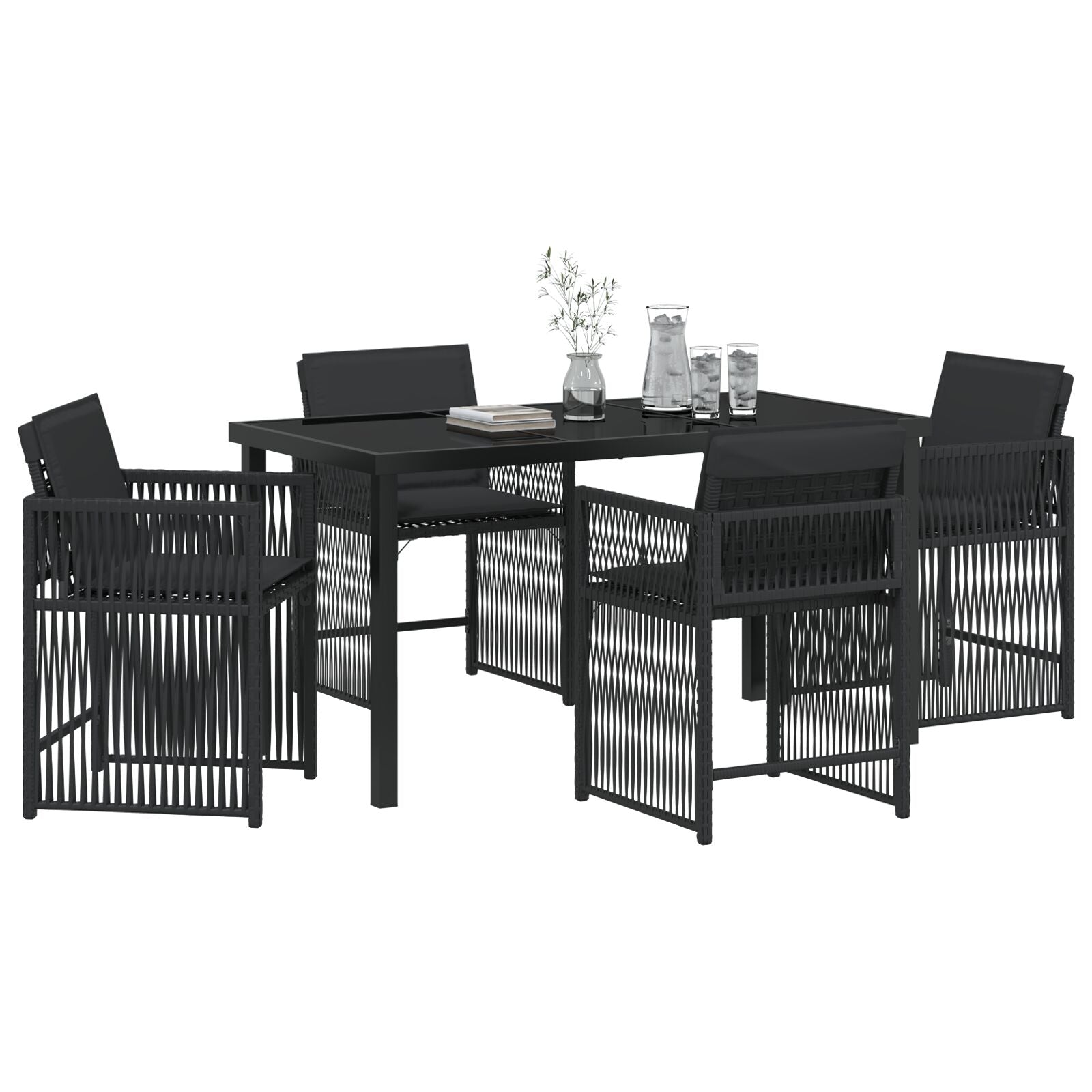 5 Persoons Tuin Eetset Met Kussens Zwart Poly Rattan
