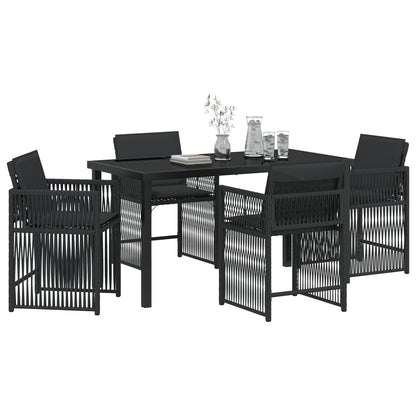 5 Persoons Tuin Eetset Met Kussens Zwart Poly Rattan