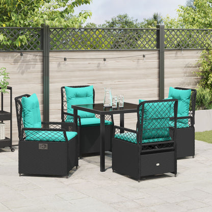 5-Delige Tuin Eettafelset Zwart Poly Rattan