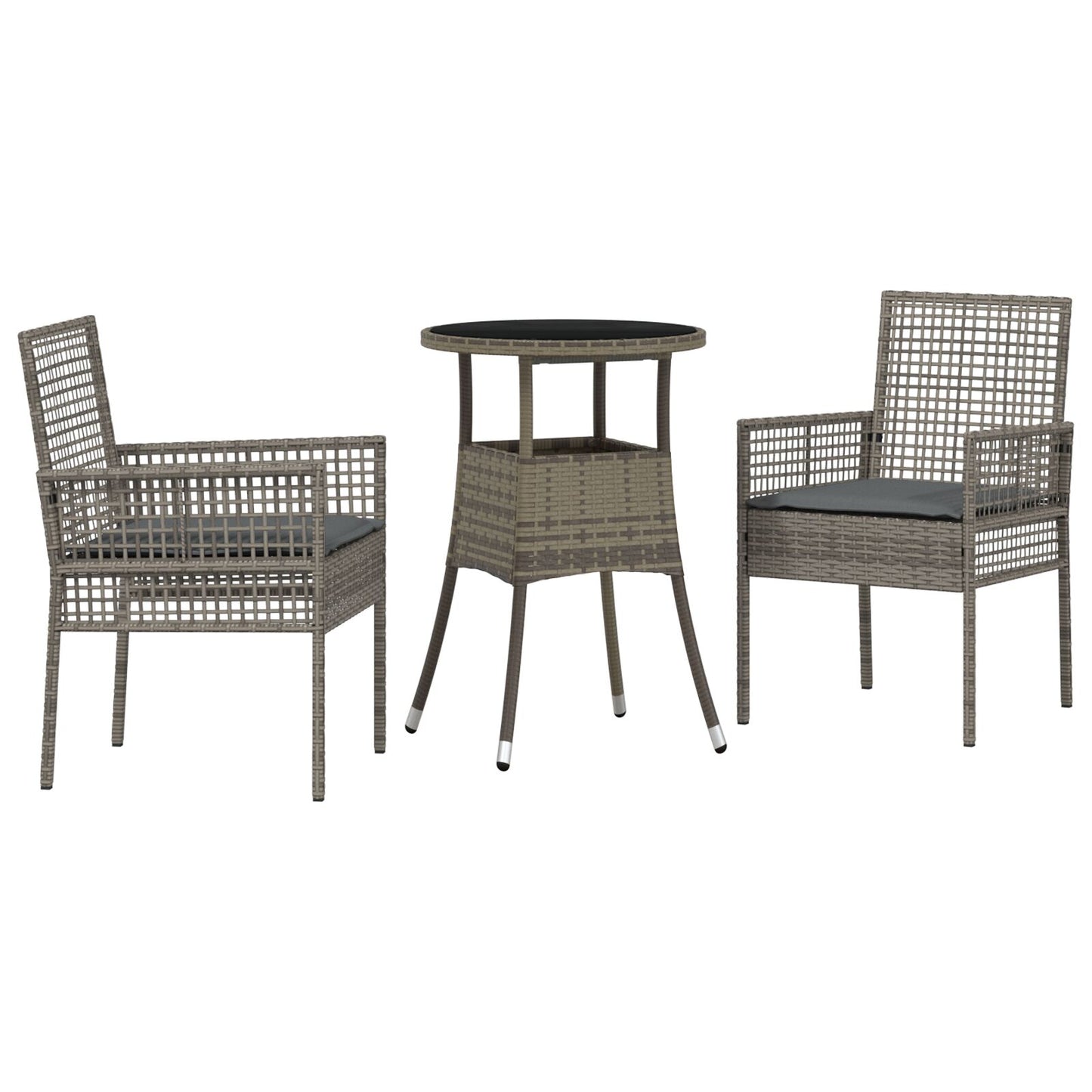 3 Delige Tuin Eetset Grijs Poly Rattan