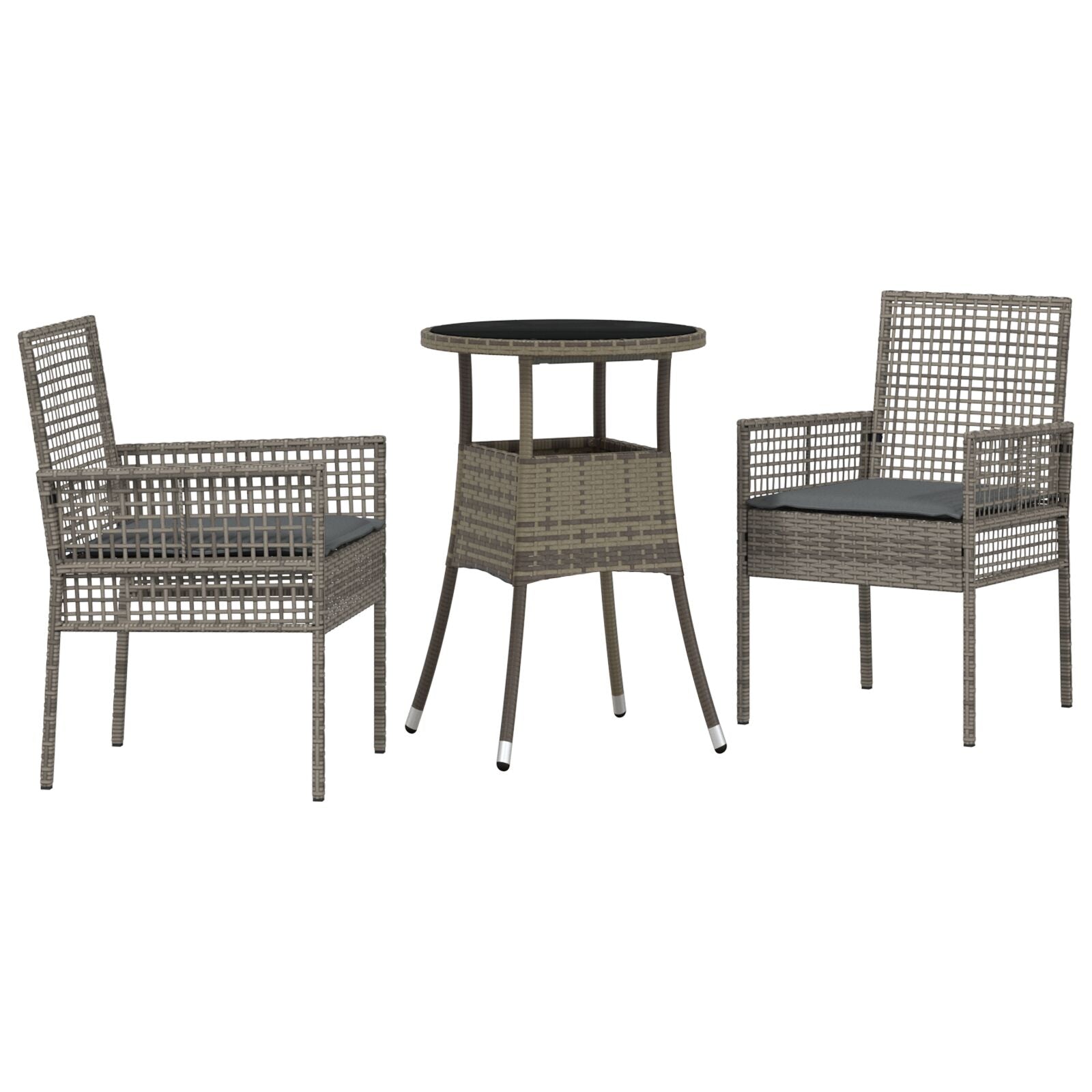 3 Delige Tuin Eetset Grijs Poly Rattan
