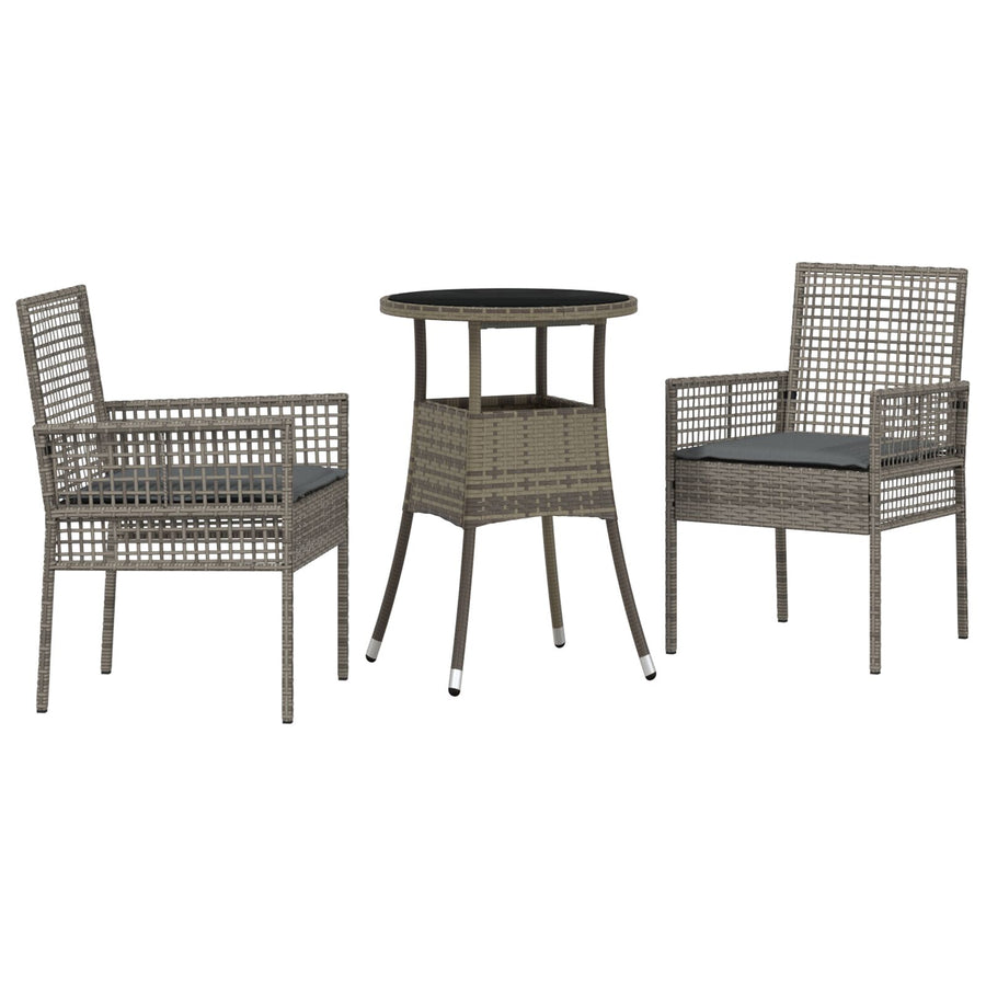 3 Delige Tuin Eetset Grijs Poly Rattan
