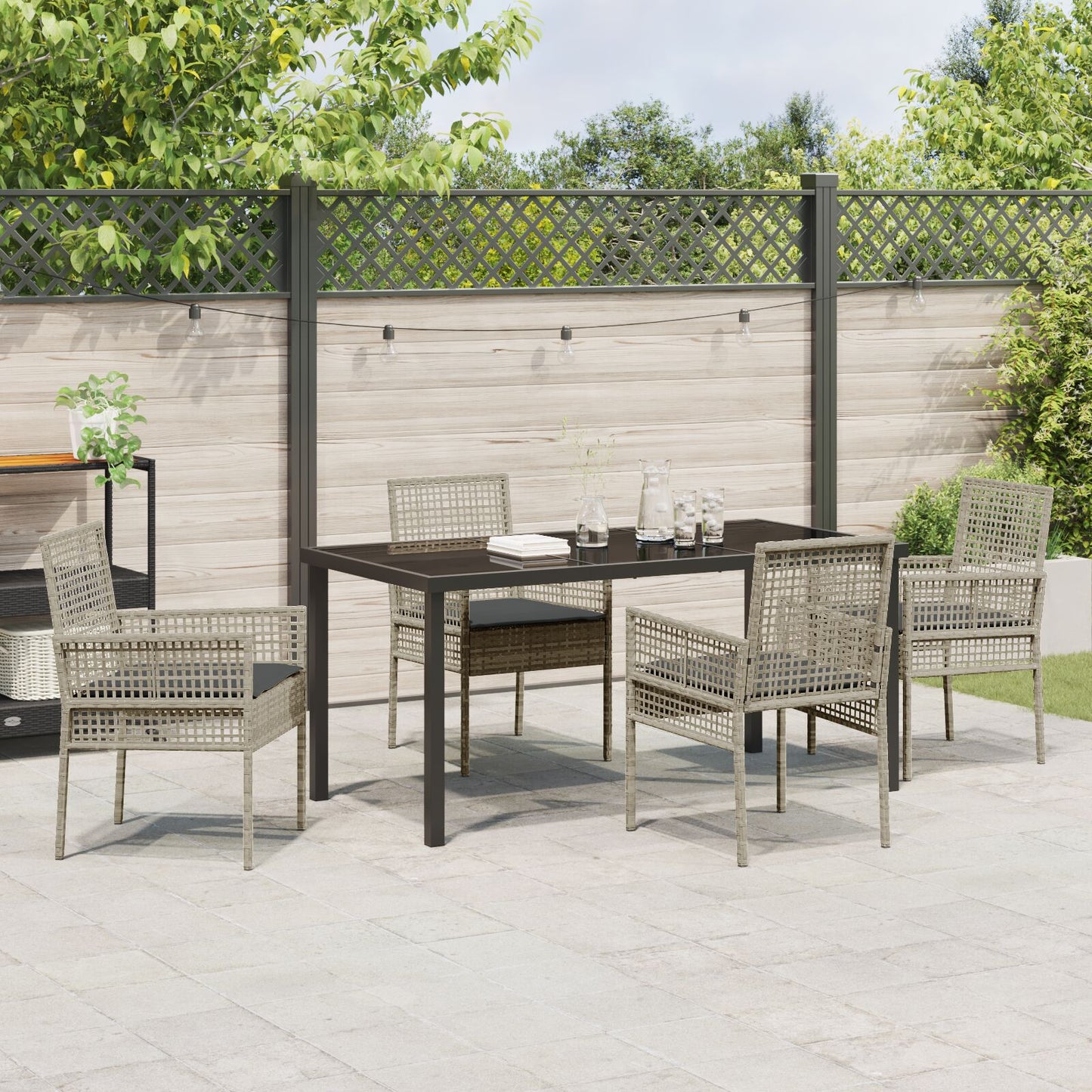 5-Delige Tuindining Set Met Kussens Lichtgrijs Poly Rattan