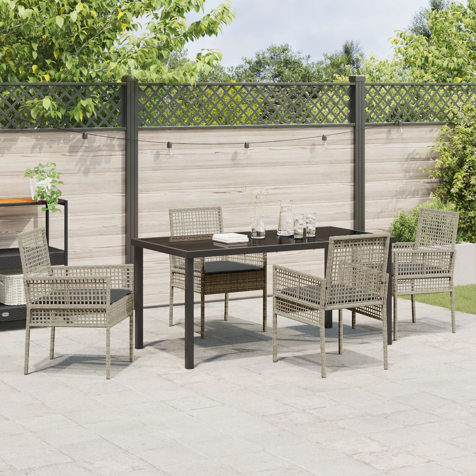 5-Delige Tuindining Set Met Kussens Lichtgrijs Poly Rattan