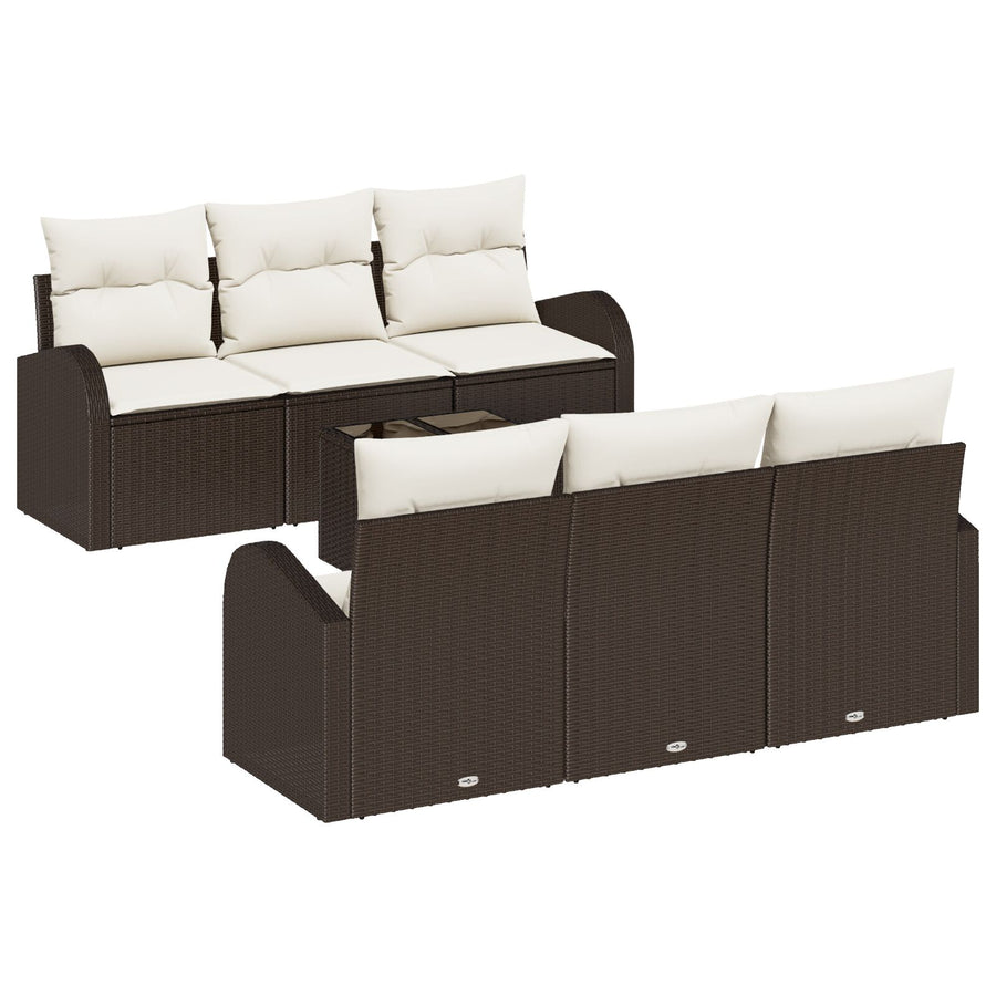 7-Delige Tuin Sofa Set Met Kussens Bruin Poly Rattan