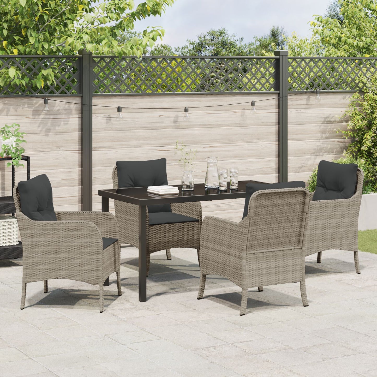5 Delige Tuin Eettafel Set Met Kussens Lichtgrijs Poly Rattan