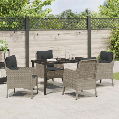 5 Delige Tuin Eettafel Set Met Kussens Lichtgrijs Poly Rattan