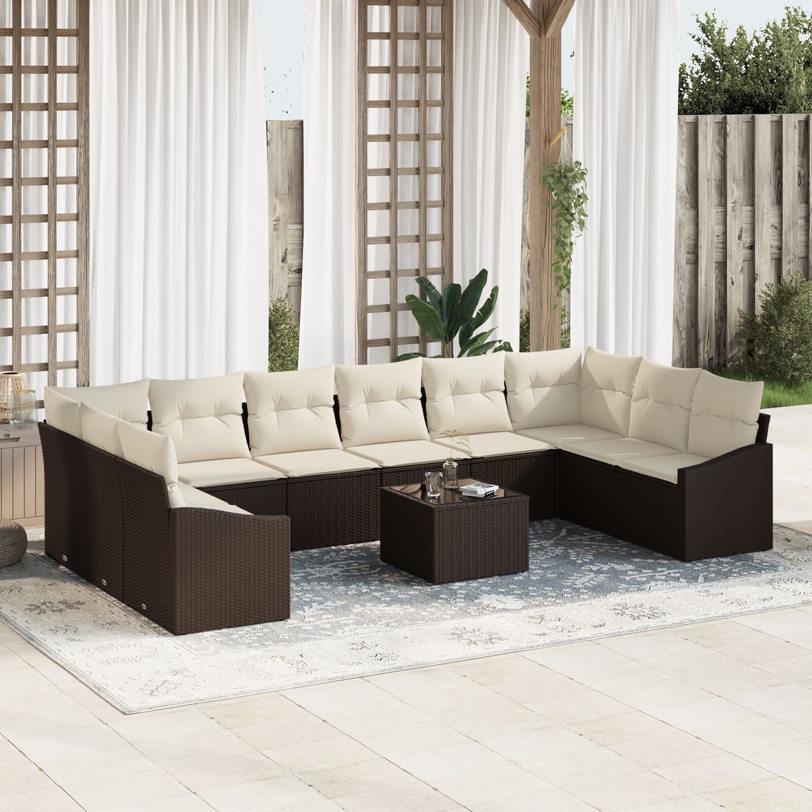 Tuin Sofa Set Set Van 11 Beige Poly Rattan Tuin Sofa