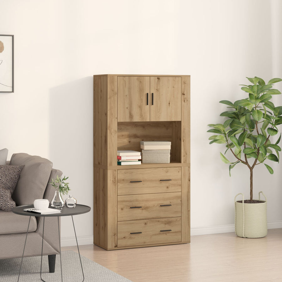 Hoogkast 80X33X150 Cm Bewerkt Hout Artisan eiken