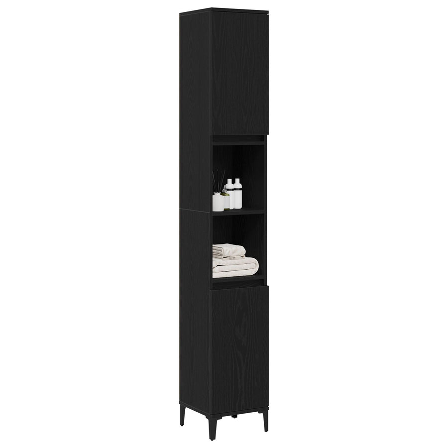 Badkamerkast Zwart Eiken 30X30X190 Cm Bewerkt Hout