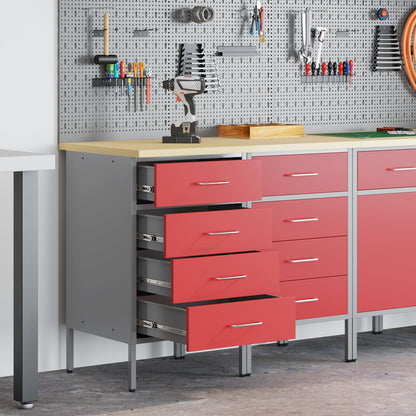 Werkbank 2 Delig En Grijs Geengineerd Hout En Staal 2x (85 cm) Rood 2x kast
