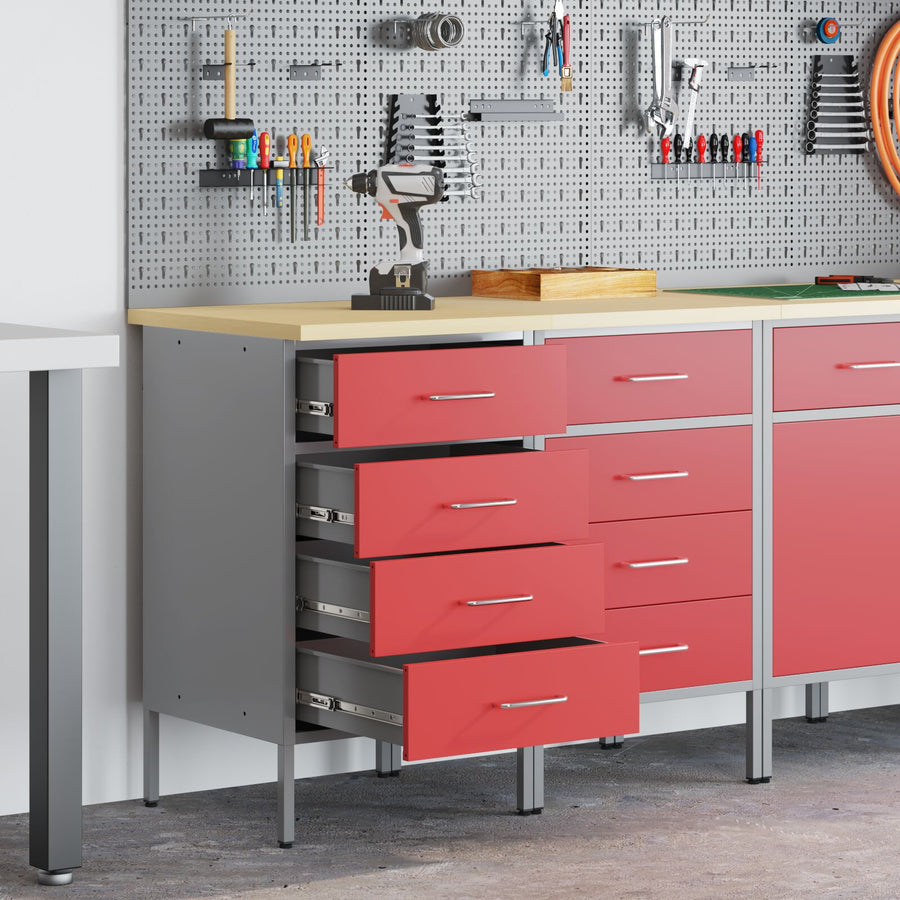 Werkbank 2 Delig En Grijs Geengineerd Hout En Staal 2x (85 cm) Rood 2x kast