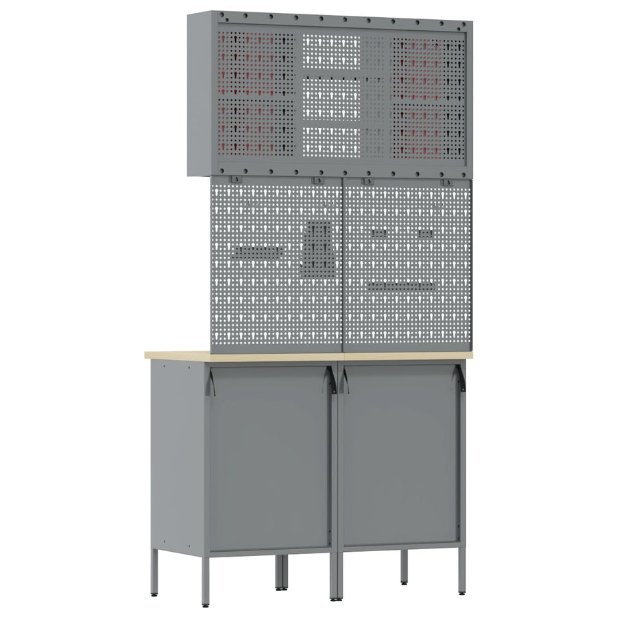 5-Delige Werkbankset Staal 2x (85 cm) Rood 2x kast + 2x pegboard + kast met deur