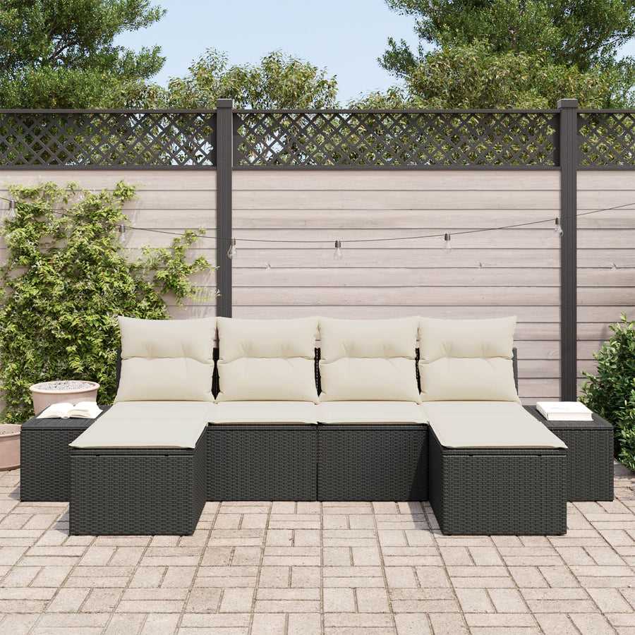 6-Delige Tuinsofa Set Met Kussens Zwart Poly Rattan