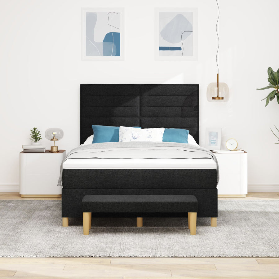 Boxspring Bed Met Matras En Bank Stof Zwart 140 x 200 cm Lijnen ontwerp