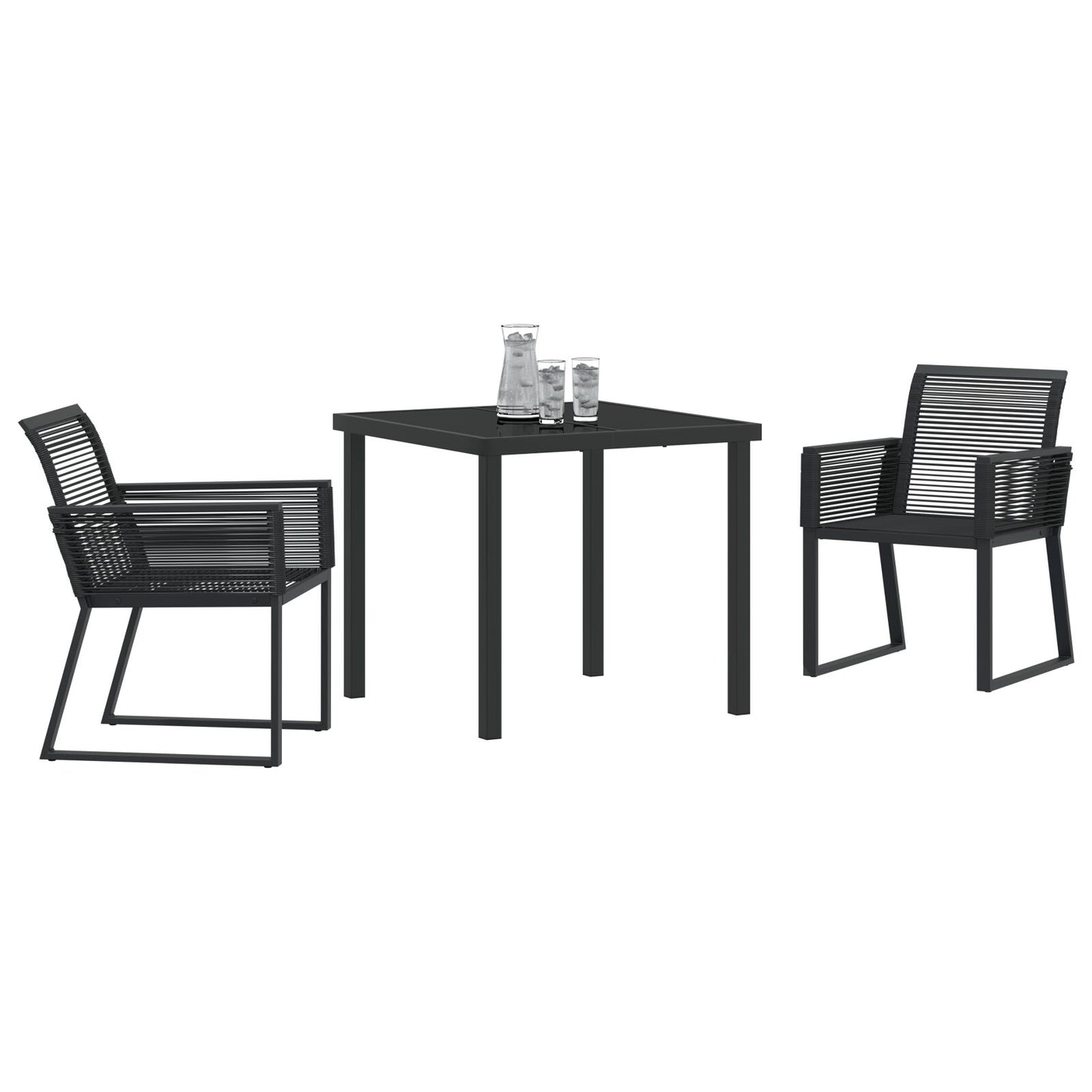 3-Delige Tuin Eetset Zwart Poly Rattan