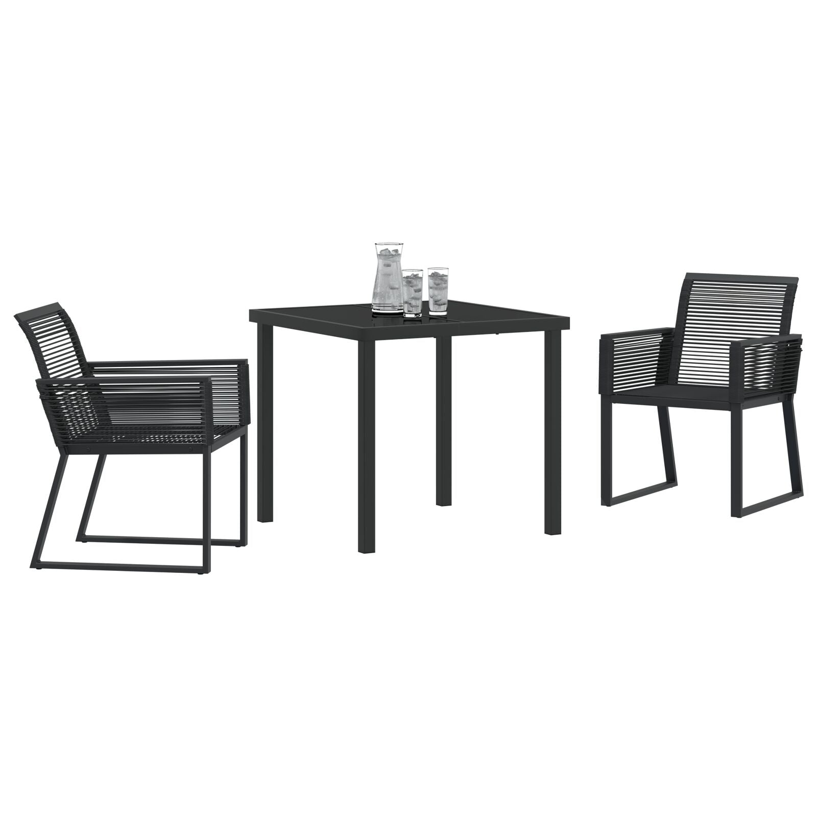 3-Delige Tuin Eetset Zwart Poly Rattan