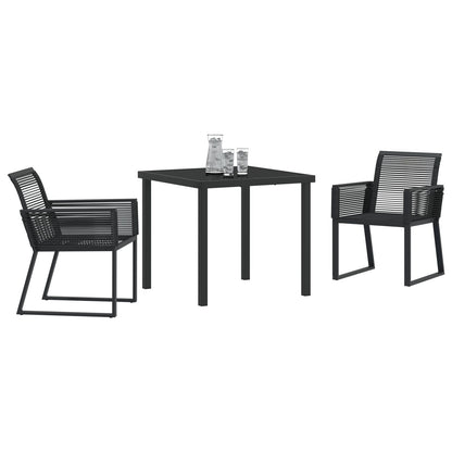 3-Delige Tuin Eetset Zwart Poly Rattan