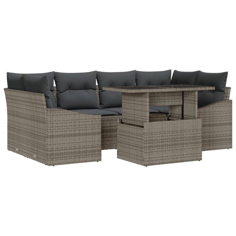 7-Delige Tuin Sofa Set Met Kussens Grijs Poly Rattan