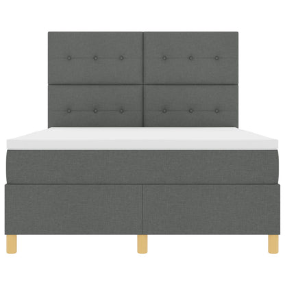 Boxspring Bed Met Matras Donkergrijs 140X200 Cm Stof Blauw