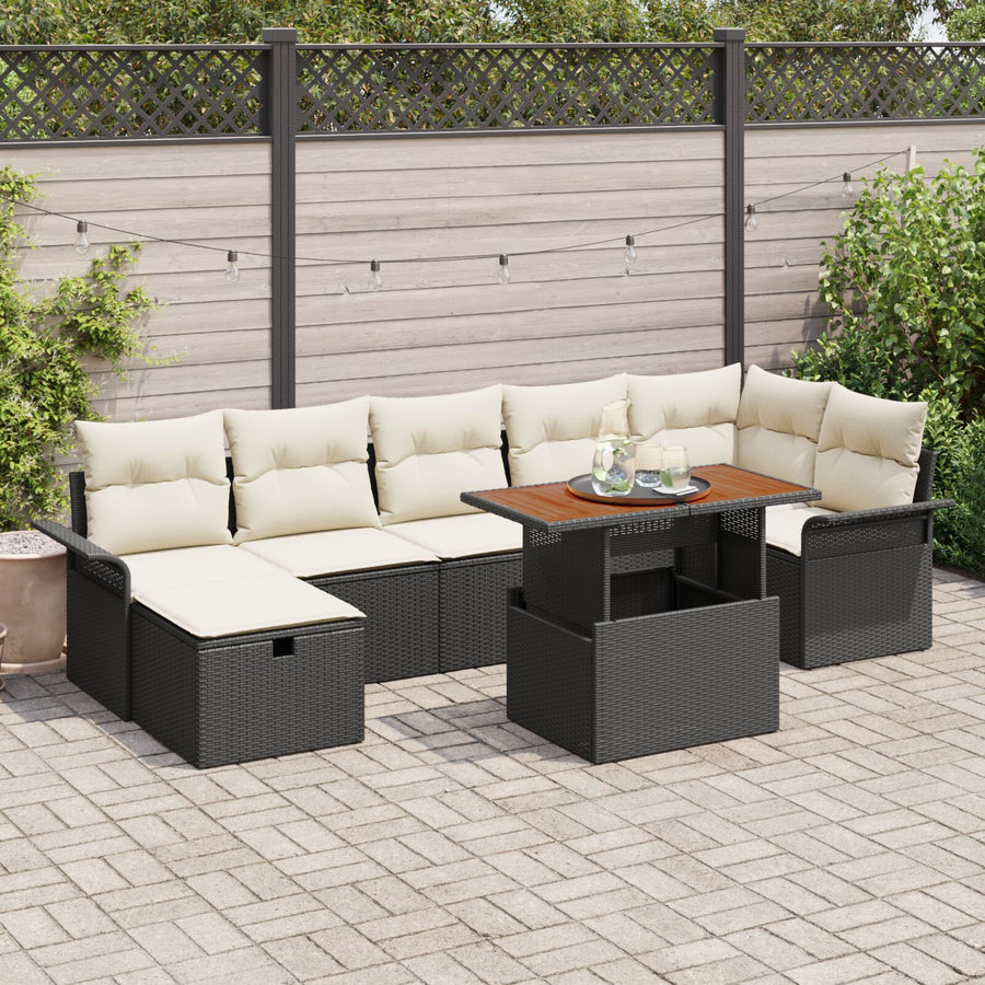 8-Delige Tuin Sofa Set Met Kussens Zwart Poly Rattan