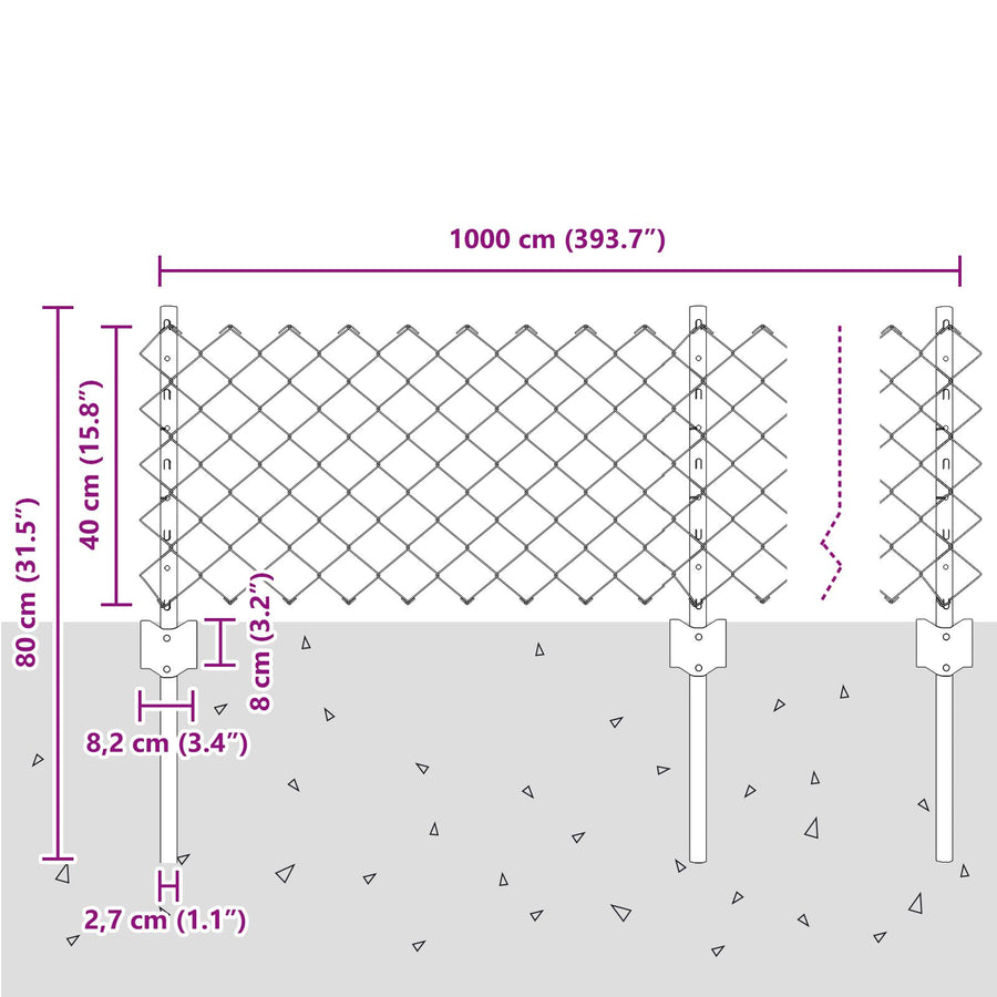 Kettingschutting Met 10 U-Posts Grijs 0.4X10 M Staal