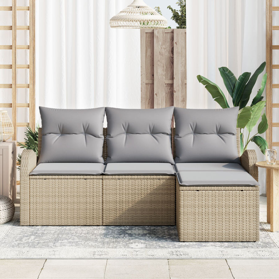 4-Delige Tuinbankset Met Kussens Beige Poly Rattan