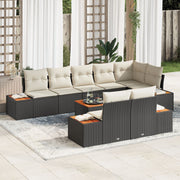 Garden bench set with cushion 9 pcs Black Poly rattan