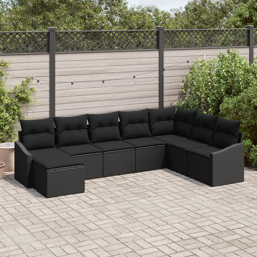 8 Delige Tuin Eettafelset Met Kussens Zwart Poly Rattan
