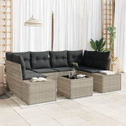 Garden Sofa Set with Cushions 7 pcs Light Grey poly rattan