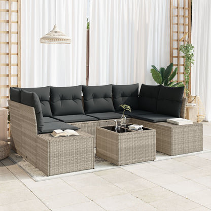 7 Delige Tuin Sofa Set Met Kussens Lichtgrijs Poly Rattan