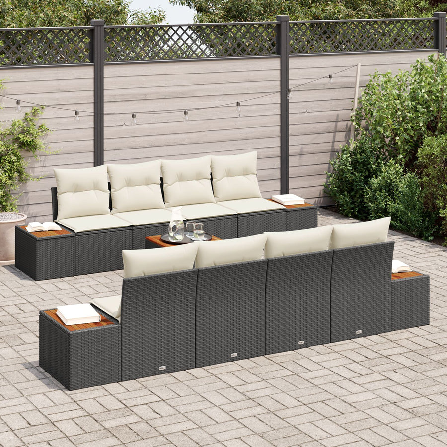 9 Delige Tuin Sofa Set Met Kussens Zwart Poly Rattan Acacia