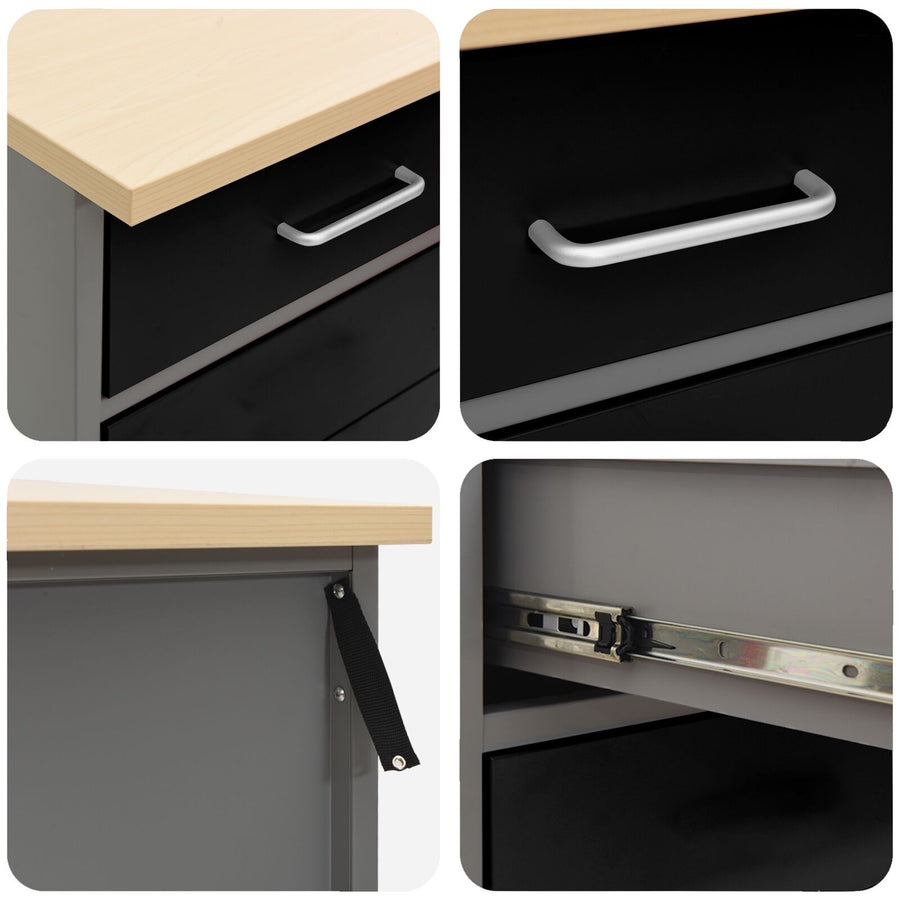 Werkcabinet 3-Delig En Grijs Gemaakt Van Geperst Hout En Staal 3x (84 cm) Zwart 3x kast