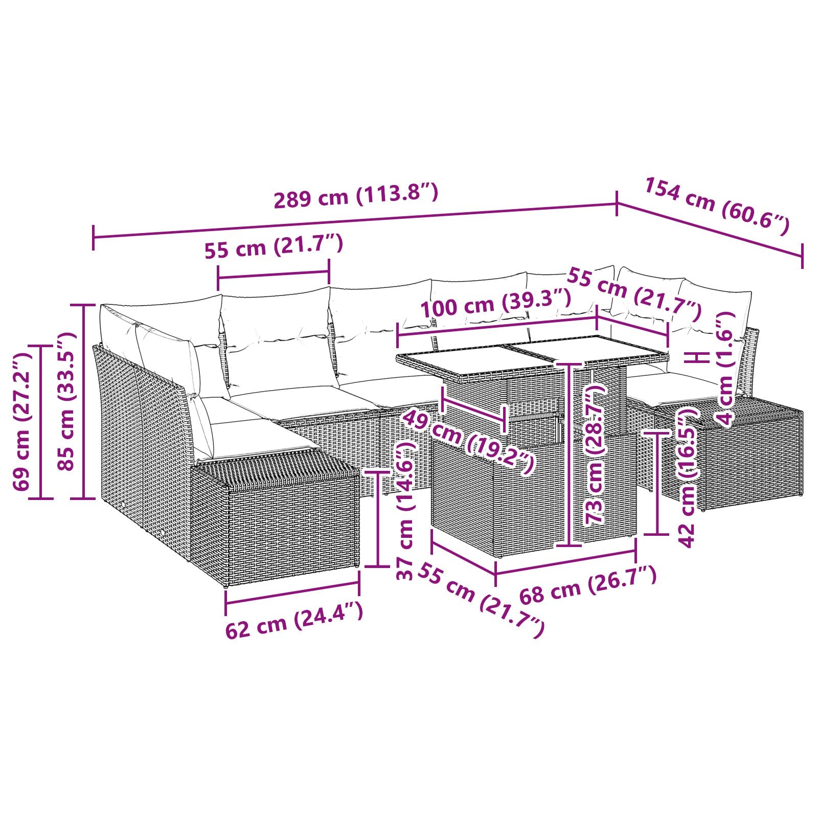 8-Delige Tuin Sofa Set Met Kussens Zwart Poly Rattan