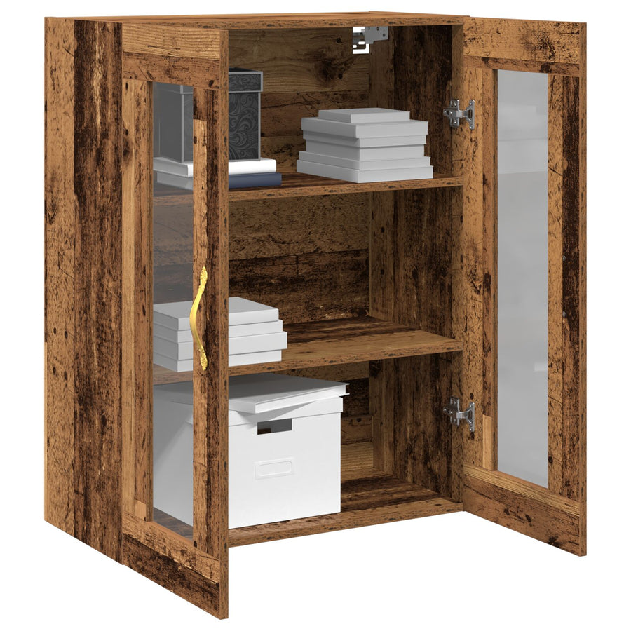 Wandkast Met Glazen Deuren Oud Hout 69,5X34X90 Cm