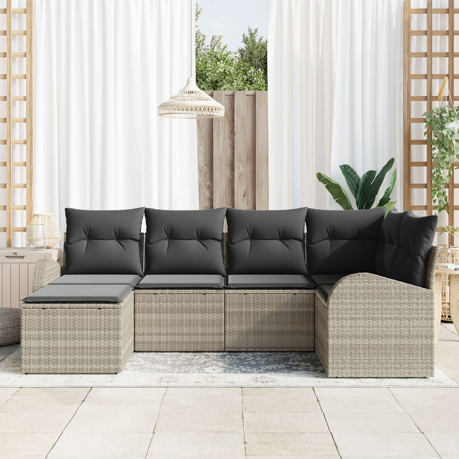 6-Delige Tuinsofa Set Met Kussens Lichtgrijs Poly Rattan
