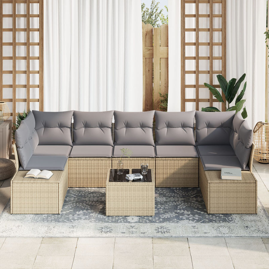 8-Delige Tuinsofa Set Met Kussens Beige Poly Rattan