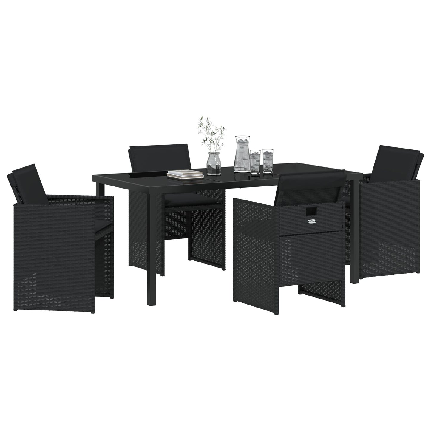 5-Delige Tuin Eettafel Set Met Kussens Zwart Poly Rattan