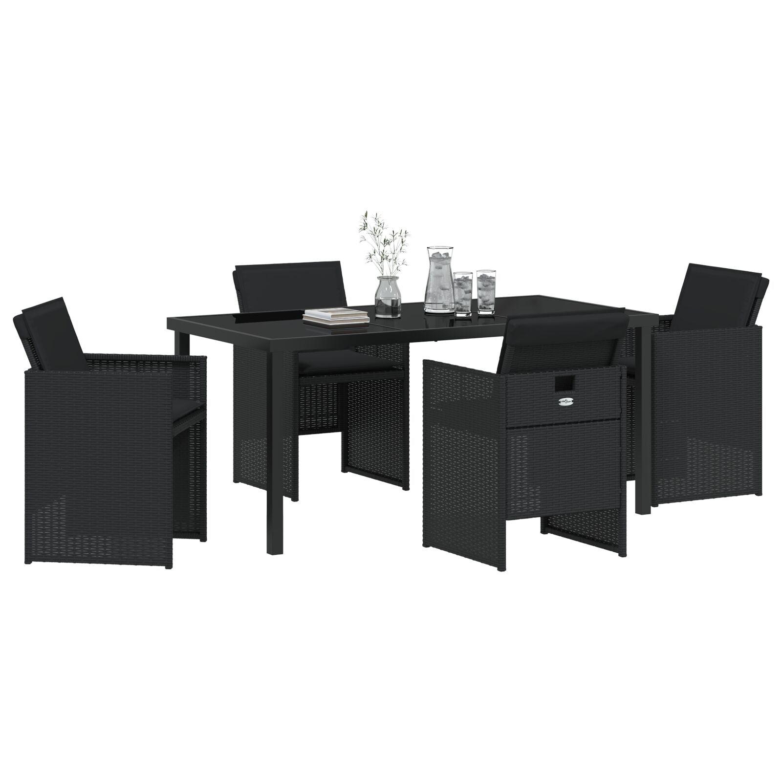 5-Delige Tuin Eettafel Set Met Kussens Zwart Poly Rattan