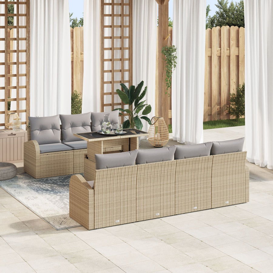 8 Delige Tuin Sofa Set Met Kussens Beige Poly Rattan