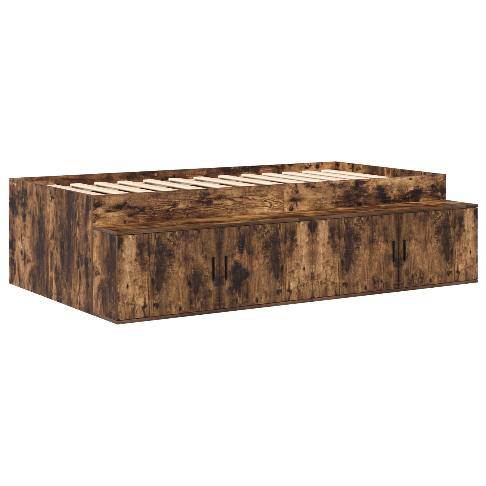 Opslagebed Gerookt Eiken Bewerkt Hout, Mdf 90 X 190 Cm Artisanaal Eiken